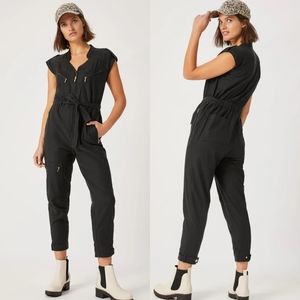 Anthropologie Halsey Utility Jumpsuit Short Sleeve Exposed Zippers Black Small S